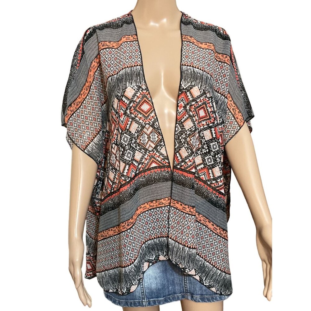 Truth Geometric Black Red Kimono Coverup Size Small